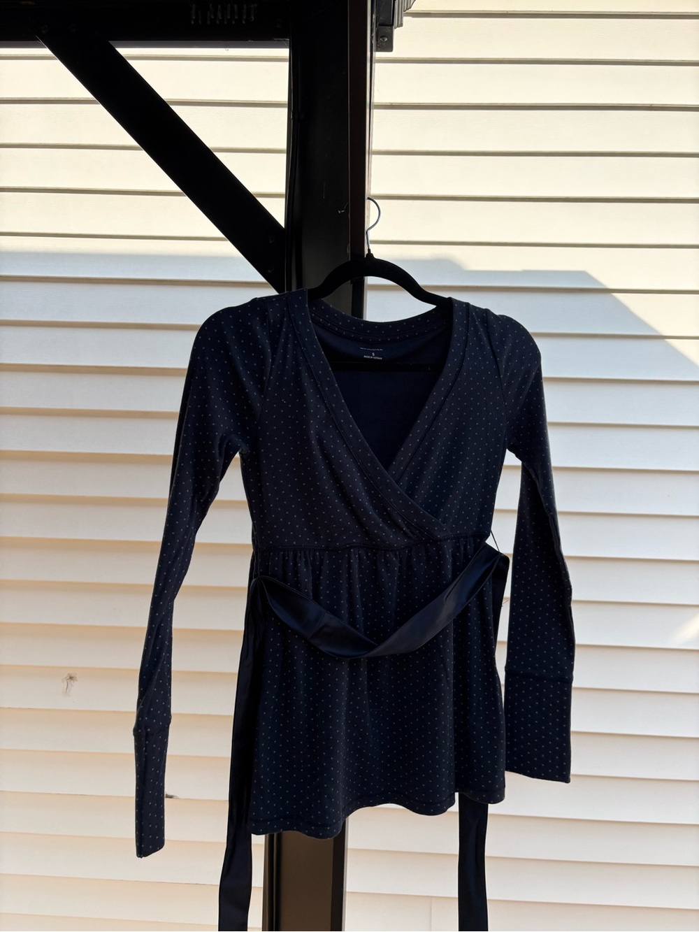 Hollister Navy Blue Long Sleeve Wrap Top with Tiny Dot Print